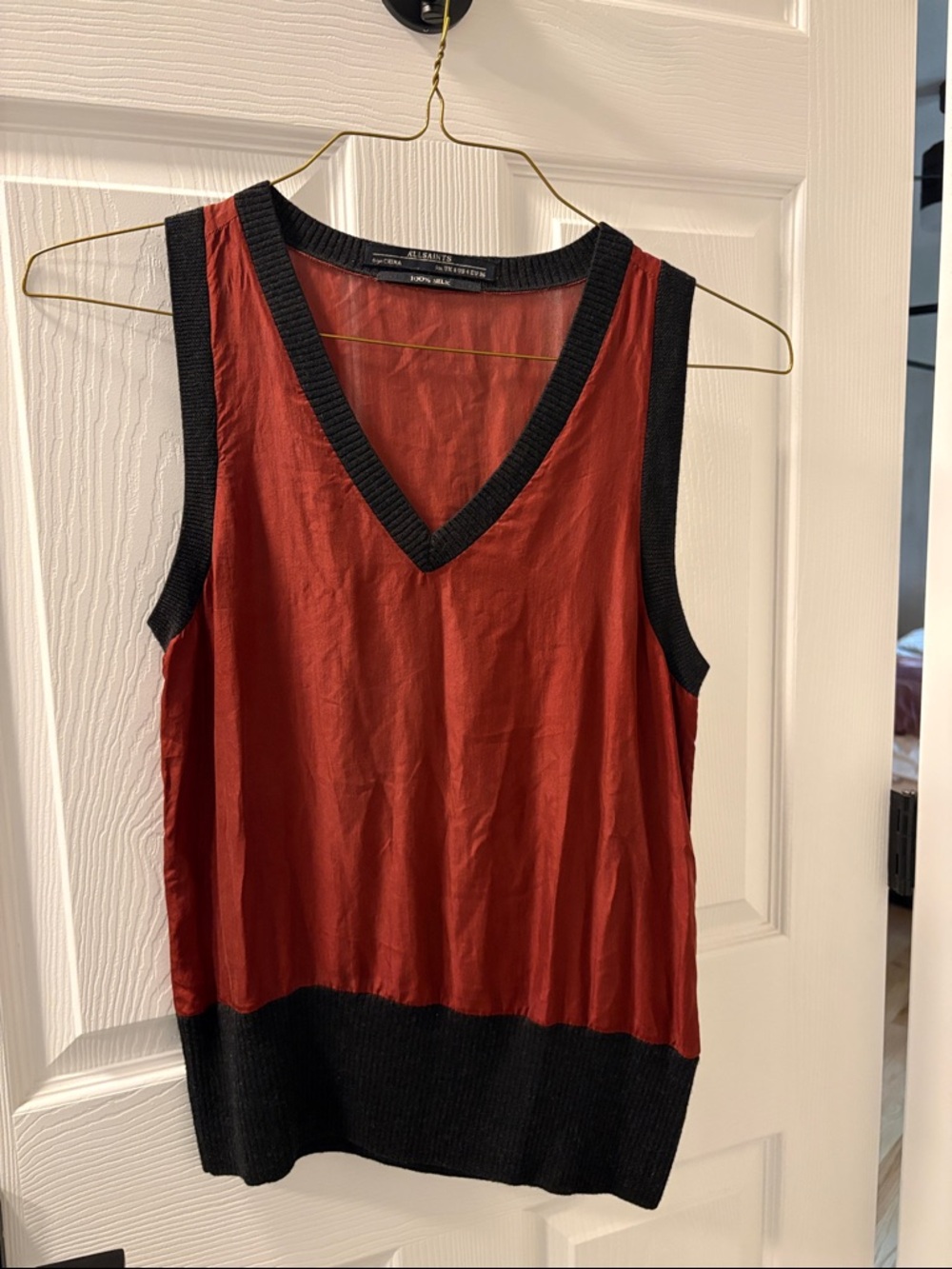 All Saints Rust Tank with Black Knit Trim